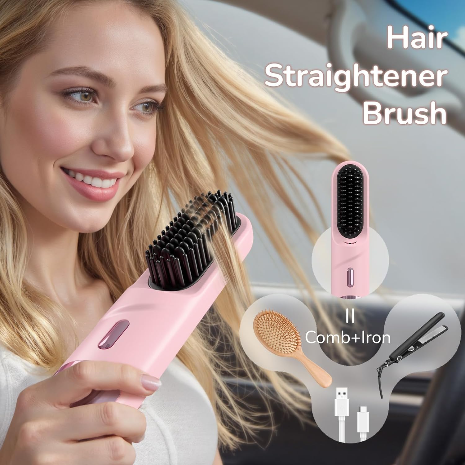 2025 Upgraded Cordless Hair Straightener Brush 4 Heat Settings Ionic Technology - Image 2
