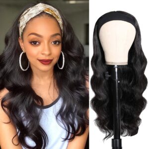 Headband Wig Human Hair Body Wave Headband Wigs for Black Women 18 Inch Brazilian Virgin Hair Glueless None Lace Front Wig Human Hair Headband Wig 150% Density Natural Color