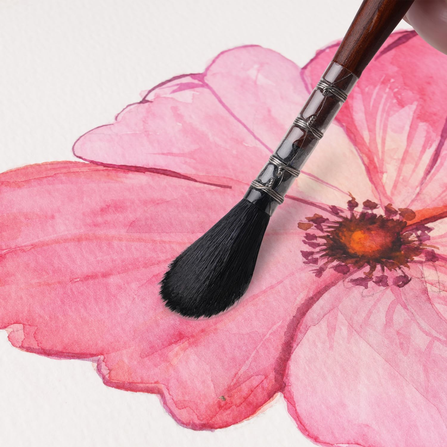 Fuumuui 6pc Natural Squirrel Hair Watercolor Brush Set with Graphite Tip Pen - Image 4