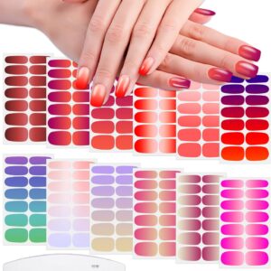 WOKOTO 12 Sheets Multi-Color Gradient Nail Strips for Nails Nail Polish Stickers Full Nail Wraps Stick On Nails Polish Strips Set with Nail File Self Adhesive Nail Stickers for Fingernail Stickers