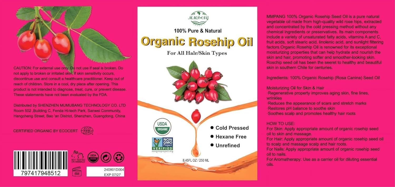 Pure Organic Rosehip Seed Facial Oil 8.45oz Cold Pressed Unrefined - Image 7