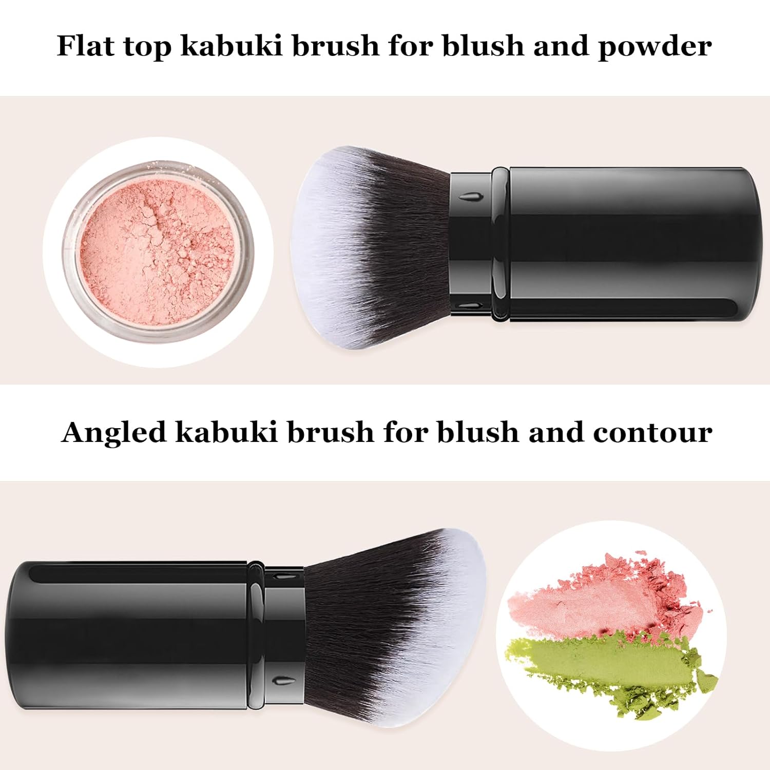 Falliny 2 Pack Retractable Makeup Brush Set, Travel Kabuki Blush and Powder Brushes with Covers - Image 3