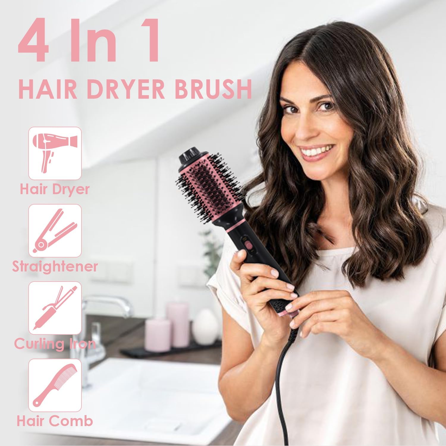 4 in 1 Blow Dryer Brush for Medium to Long Hair, 2.5 Inch Oval Barrel, Black - Image 6