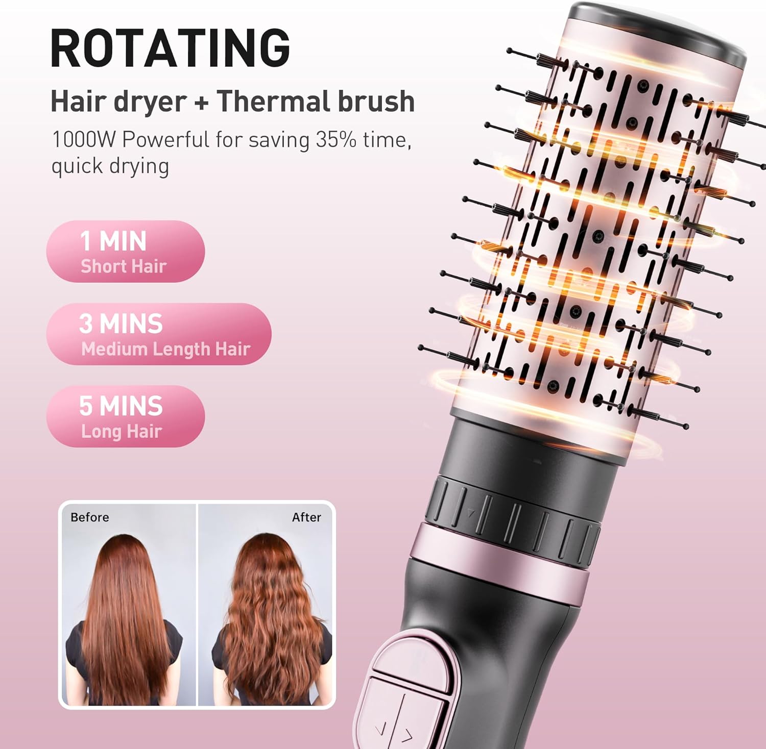 3-in-1 Rotating Blow Dryer Brush with Ceramic Coating, 3 Heat Settings for Long Hair - Image 6