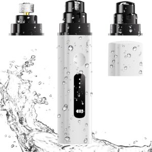 Dog Nail Grinder, Upgrade IP67 Waterproof 3-Speed LED Light-Small Medium and Large Cat and Dog Nail Trimmers Super Quiet, Rechargeable Pet Painless Nail Grinder, White