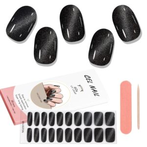 Kalolary Black Gel Nail Wrap Strips, Cat Eye Black Full Nail Wrap Art Polish Sticker - Long-Lasting, UV/LED Lamp Required