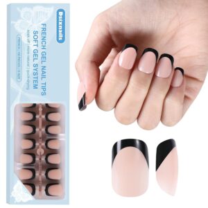 Black French Tip Press on Nails, 150pcs Soft Square Short French Gel Nail Tips in 15Sizes, Pre-lasting Acrylic Fake Nail Tips, Soak Off False Nail Tips Extension for Women Nails Diy