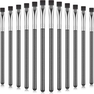 12 Pieces Flat Eyeliner Eyebrow Concealer Brush Flat Definer Eyebrow Brush Firm Stiff Thin Synthetic Bristle Concealer Eyeliner Applicator with Gel Powder Cream Cake Makeup