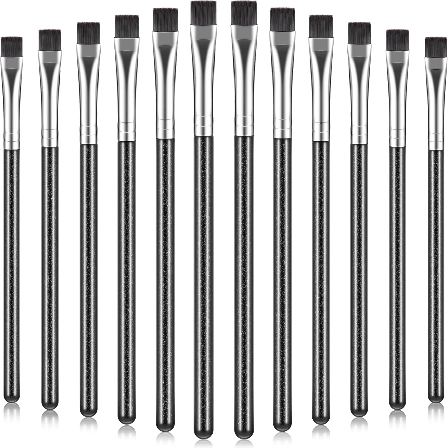 12 Pieces Flat Eyeliner Eyebrow Concealer Brush Flat Definer Eyebrow Brush Firm Stiff Thin Synthetic Bristle Concealer Eyeliner Applicator with Gel Powder Cream Cake Makeup