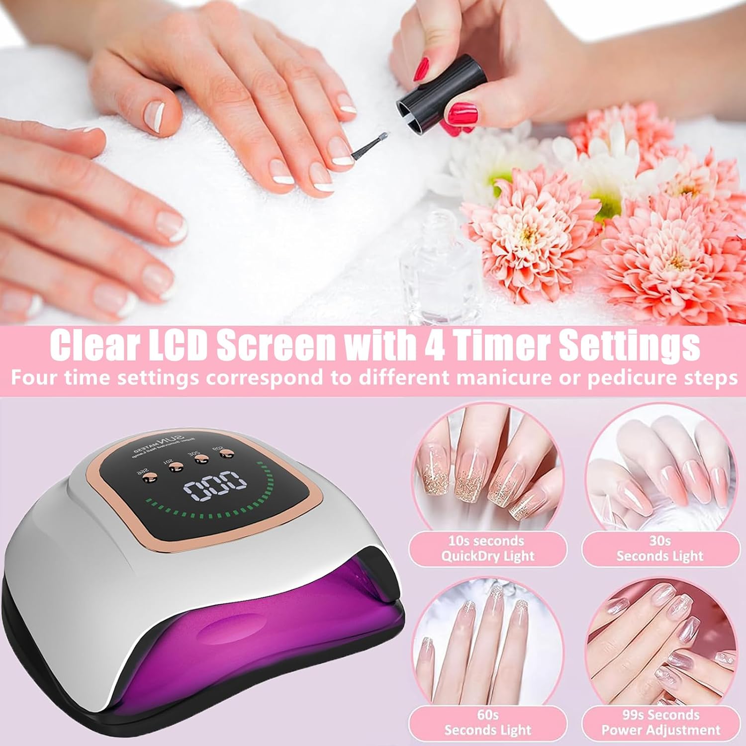 300W UV LED Gel Nail Lamp with 72 Beads, Auto Sensor, 4 Timer Settings - Image 4