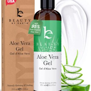 Beauty by Earth Aloe Vera Gel - USA Made with Natural & Organic Ingredients, Pure Aloe Vera Plant Gel for Face Mask, Hair & Skin with Vitamin C & E, Soothing and Cooling for Sunburn & After Sun Care