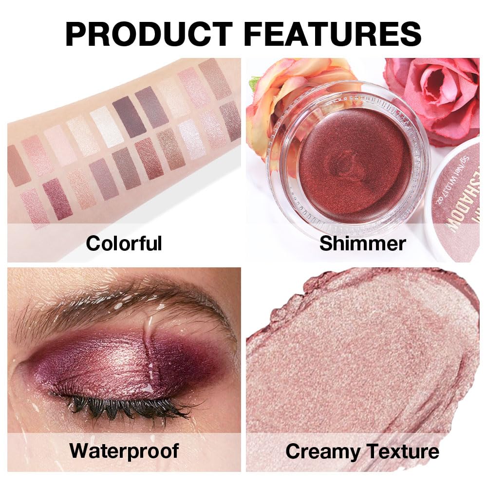 Antique Rose Shimmer Metallic Eyeshadow Palette for Mature Women, Cream Glitter Finish, Mini Size, Talc-Free - Image 4