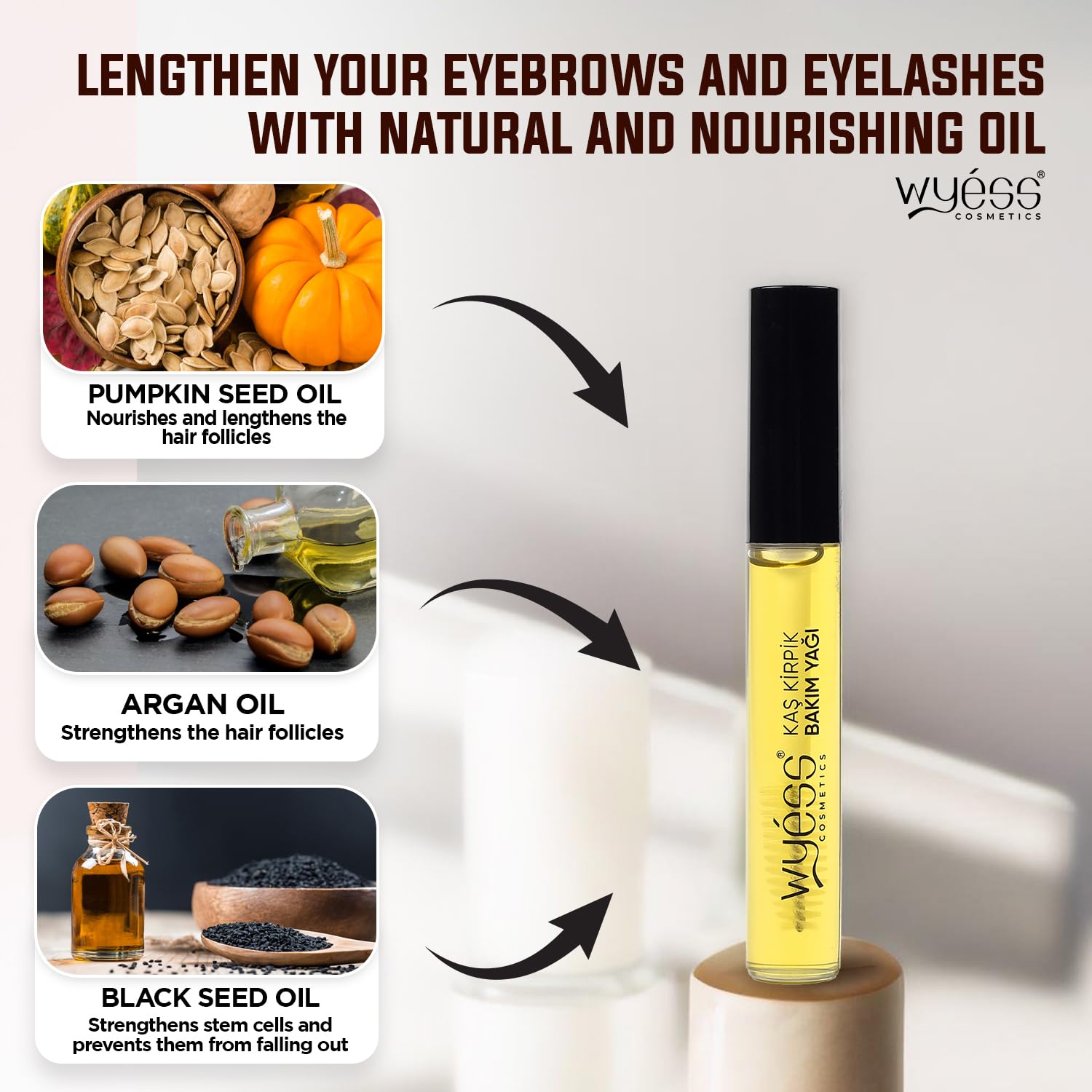 WYESS Lash Serum for Eyebrow and Eyelash Growth Oil, 0.47 Fl Oz, Clear Formula - Image 3