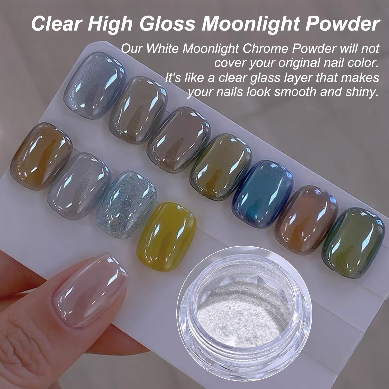 White Pearl Chrome Nail Powder 1g Gel Nails Mirror Effect High Gloss - Image 9