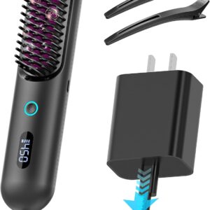 Upgrade Cordless Hair Straightener Brush, Portable Straightening Brush for Travel with 45W Fast Charger, Heated Straightener Comb with Anion for Women, Anti-Scald Design Suitable for Thick, Thin Hair