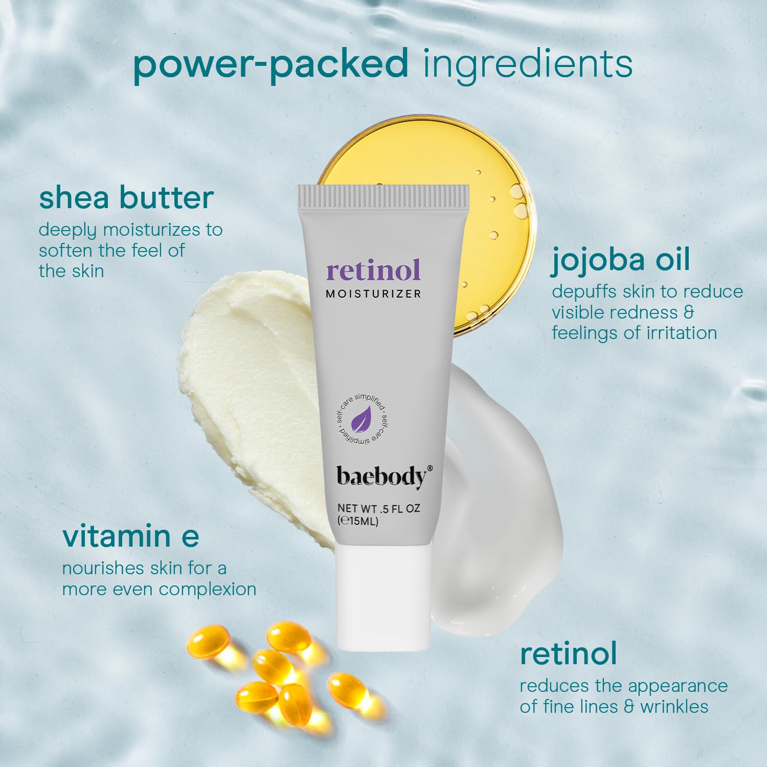 Baebody Retinol Face Cream with Jojoba Oil Vitamin E Travel Size 15ml - Image 4