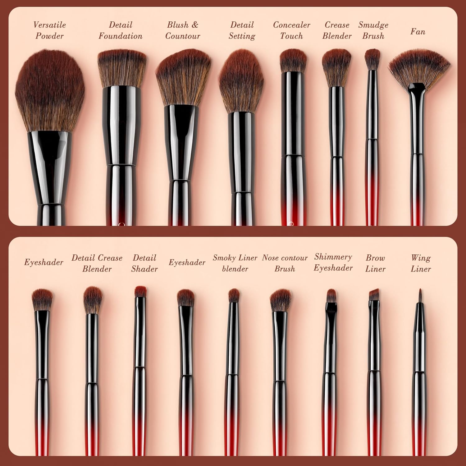 OMANIAC 17-Piece Professional Makeup Brush Set with Wooden Handles for Beginners - Image 2