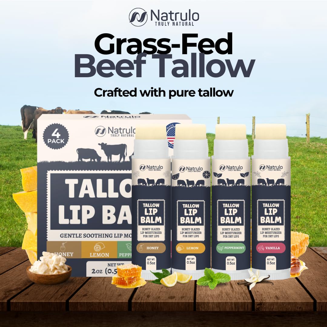 Beef Tallow Lip Balm Variety Pack – Natural Hydrating Beeswax Chapstick for Chapped Lips - Image 2