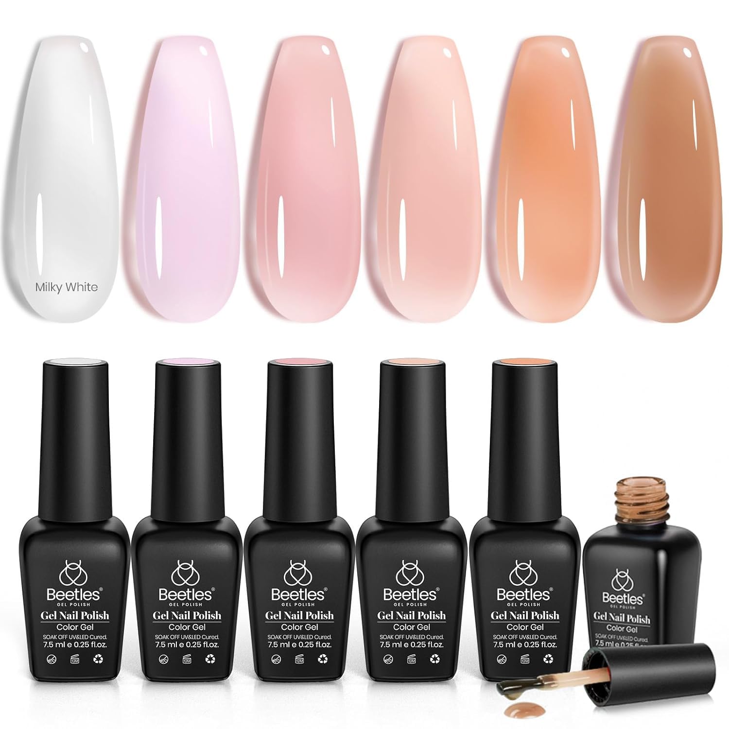 Beetles 15ml Milky White Nude Pink Sheer Brown 6 Color Jelly Gel Nail Polish Set - Image 7