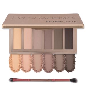 Erinde 6 Colors Mini Neutral Eyeshadow Palette, Naked Taupe & Brown Nude Eye Shadow Palette Makeup, Velvety Matte Satin Finish, Long Lasting Waterproof Travel Make Up Pallet with Mirror