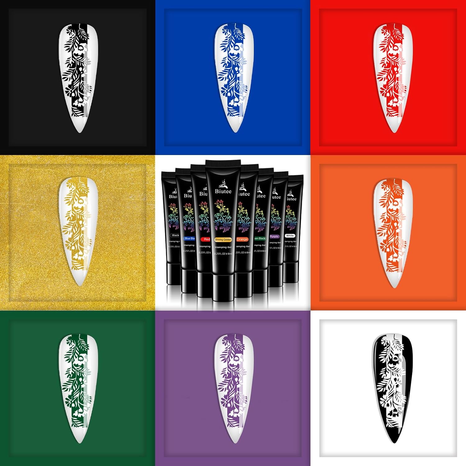 SEISSO 8-Color Gel Nail Stamping Polish Kit with 4 Templates for DIY Manicures - Image 7
