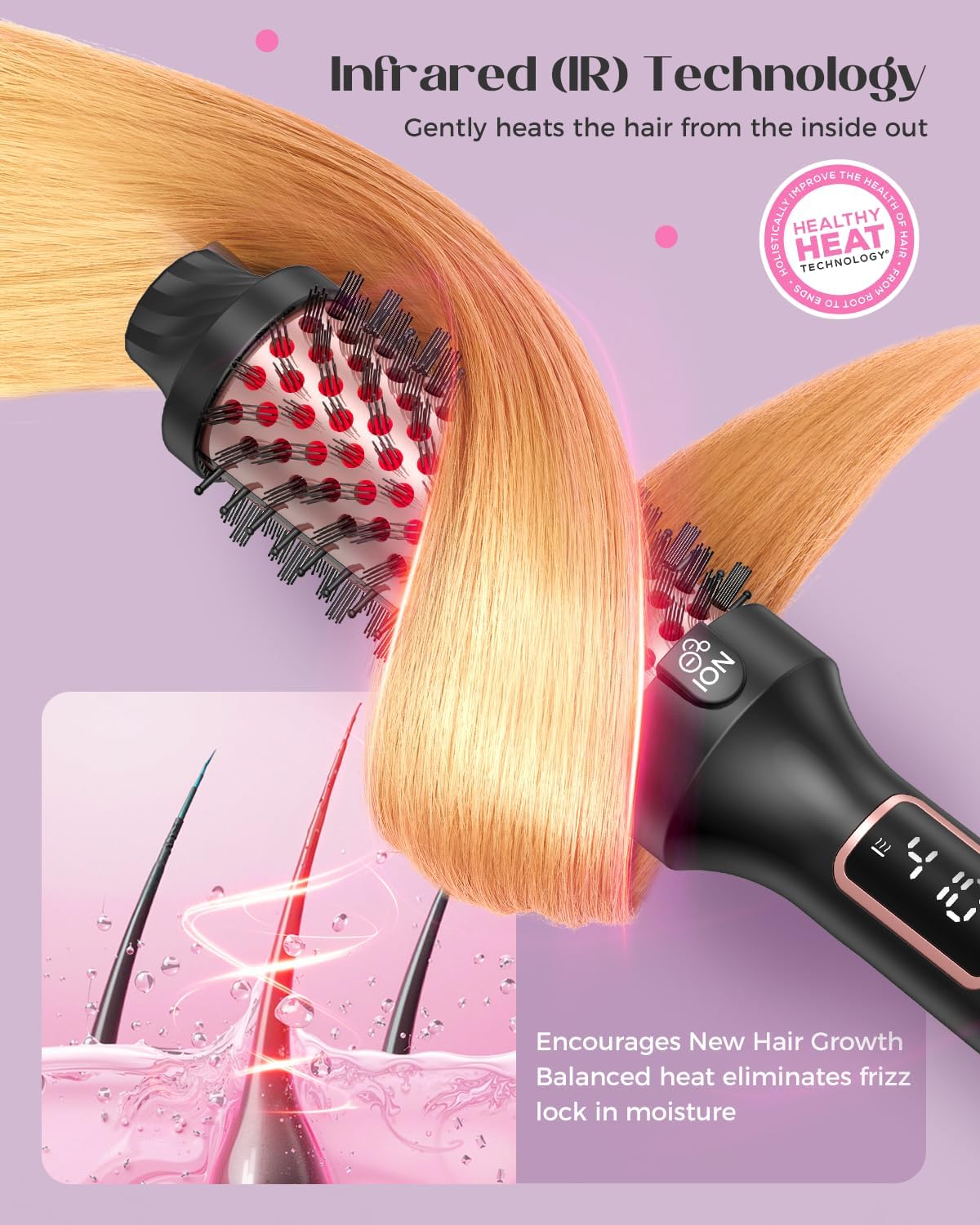 New Upgraded Infrared 5-Heat Setting Thermal Hair Dryer Brush with LED Display - Image 2