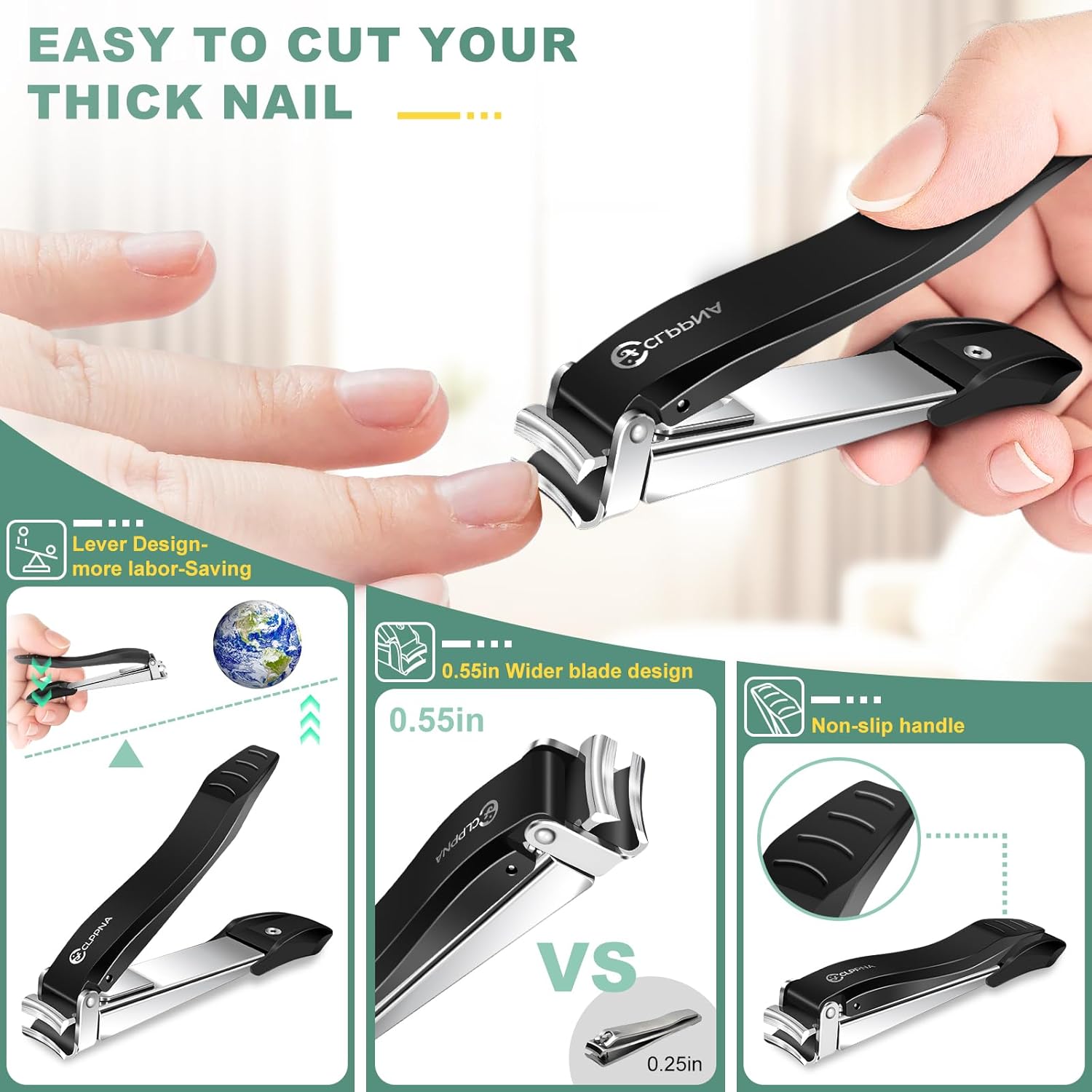 Heavy Duty Stainless Steel Nail Clippers for Men with Catcher, Fingernail and Toenail Cutter, Large Size - Image 7