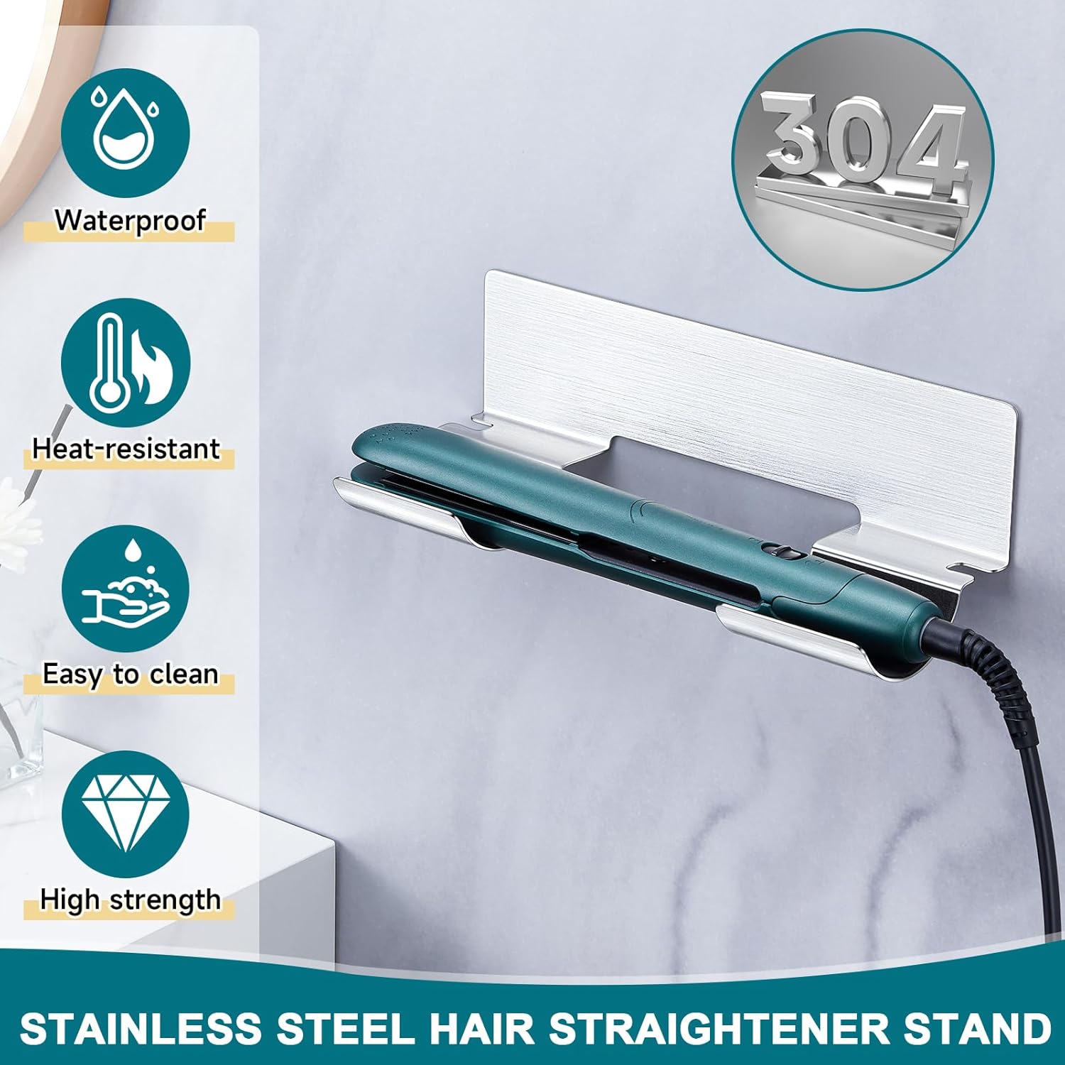 Stainless Steel Curling Iron and Flat Iron Wall Mount Organizer for Hair Tools - Image 7