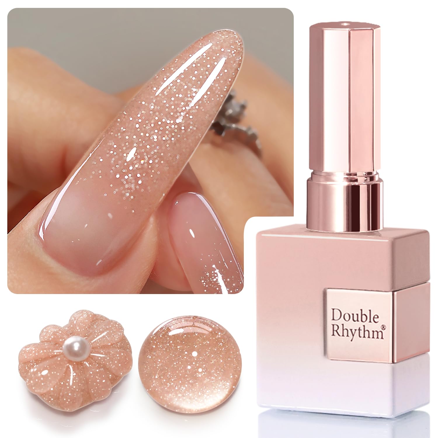 Double Rhythm 0.5 Oz Nude Pink Glitter Gel Polish B1171 for DIY Nail Art - Image 2