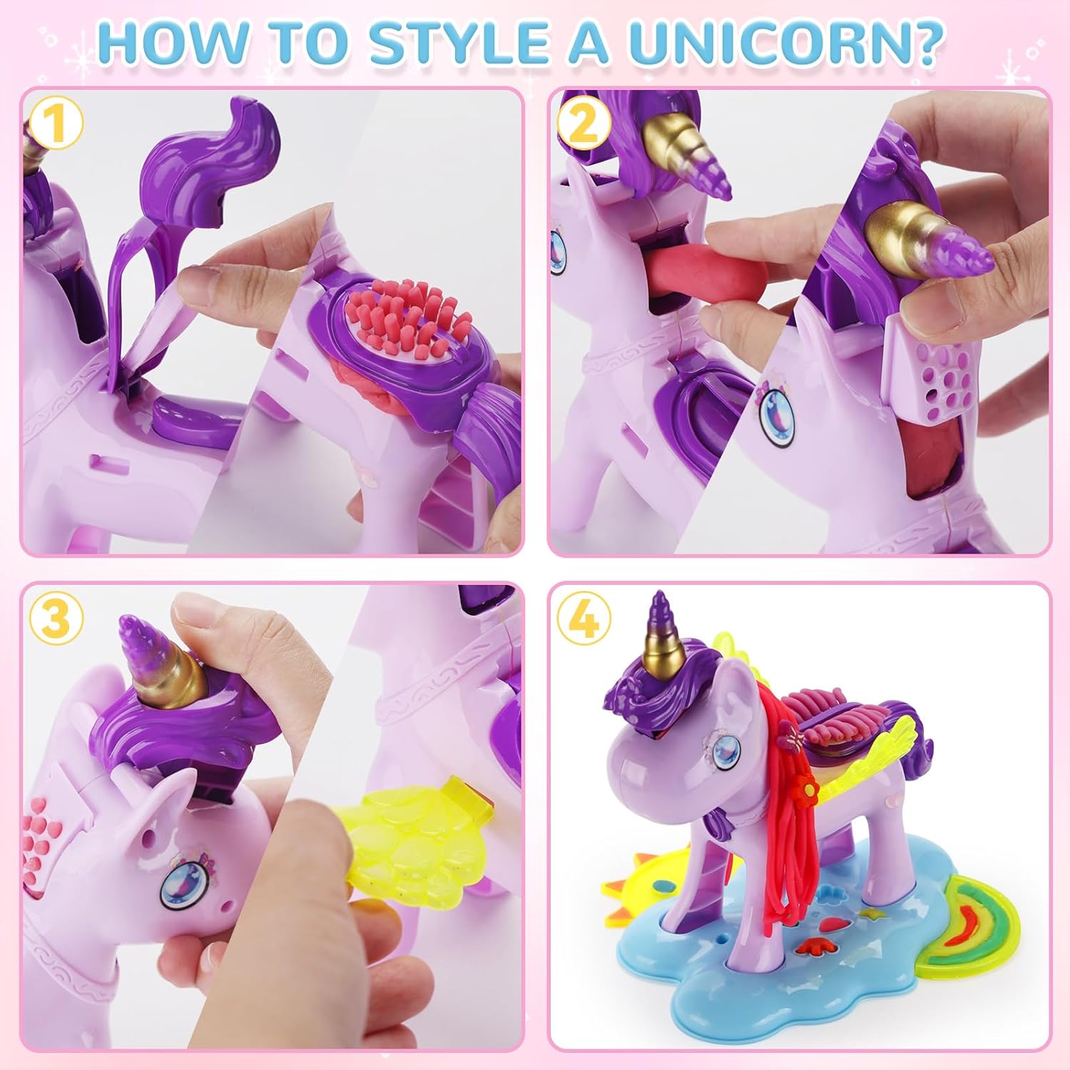 Unicorn Color Dough Set for Kids Ages 3-5, 30 Piece Play Dough Tool Kit - Image 3