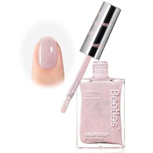 Beetles 2 in 1 Nail Strengthener Polish-Nude Pink Color Nail Polish Fast Drying for Nail Growth and Strengthener Dreamy Pink Haze Holographic Nail Art,15ml