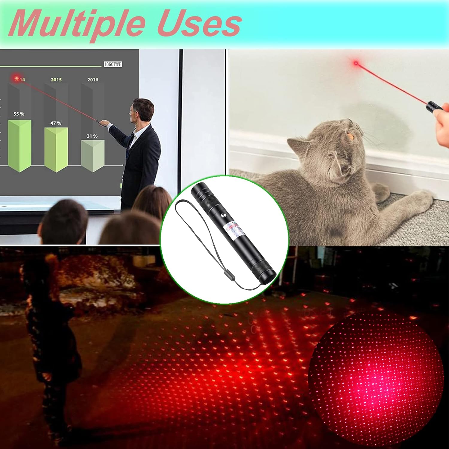 MEUSNO Rechargeable Red Laser Pointer Cat Toy for Cats and Dogs Long Range Strong Light - Image 5