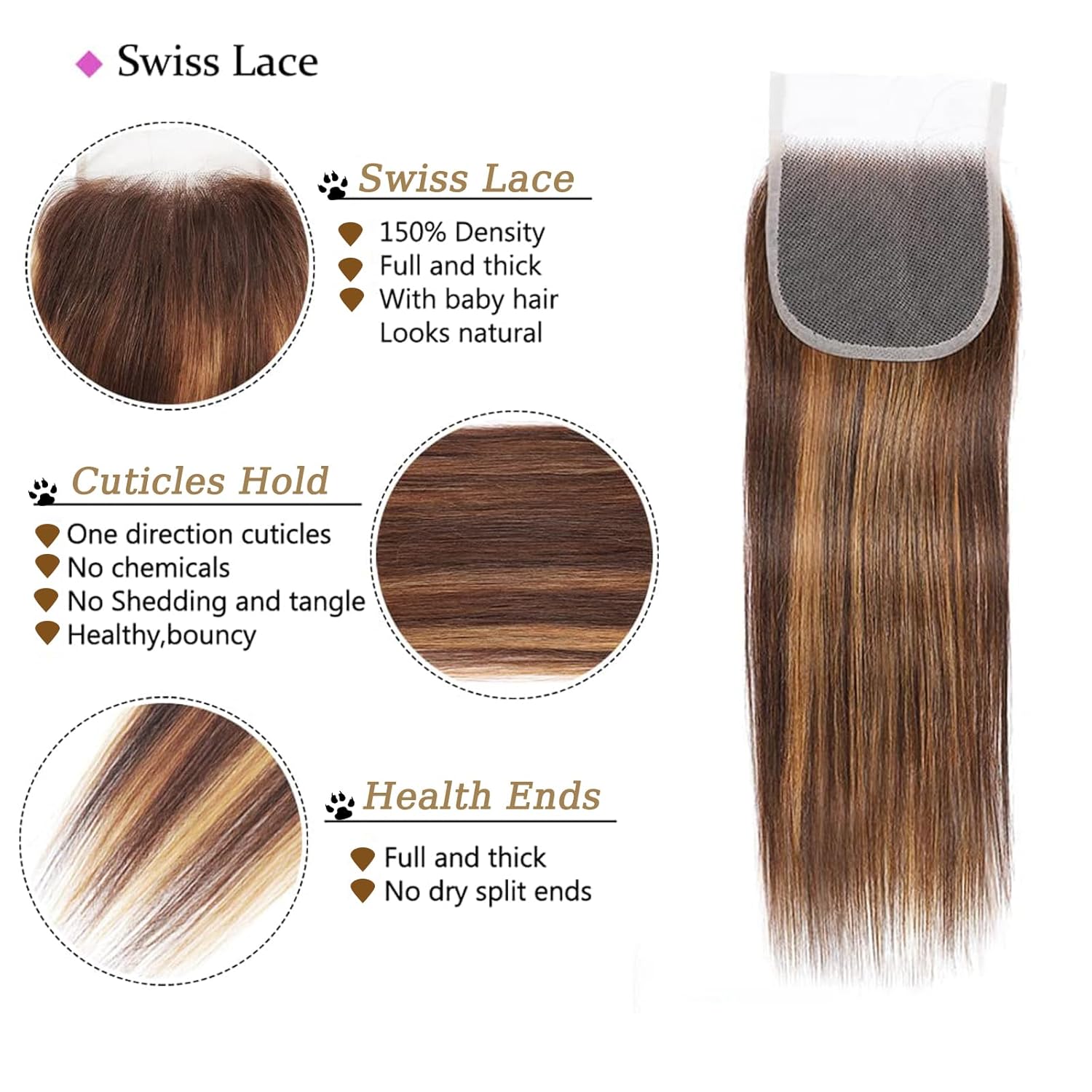 Honey Brown Ombre Human Hair Bundles with 4x4 Closure Soft Straight 3 Bundles 12 14 16 Inch - Image 3