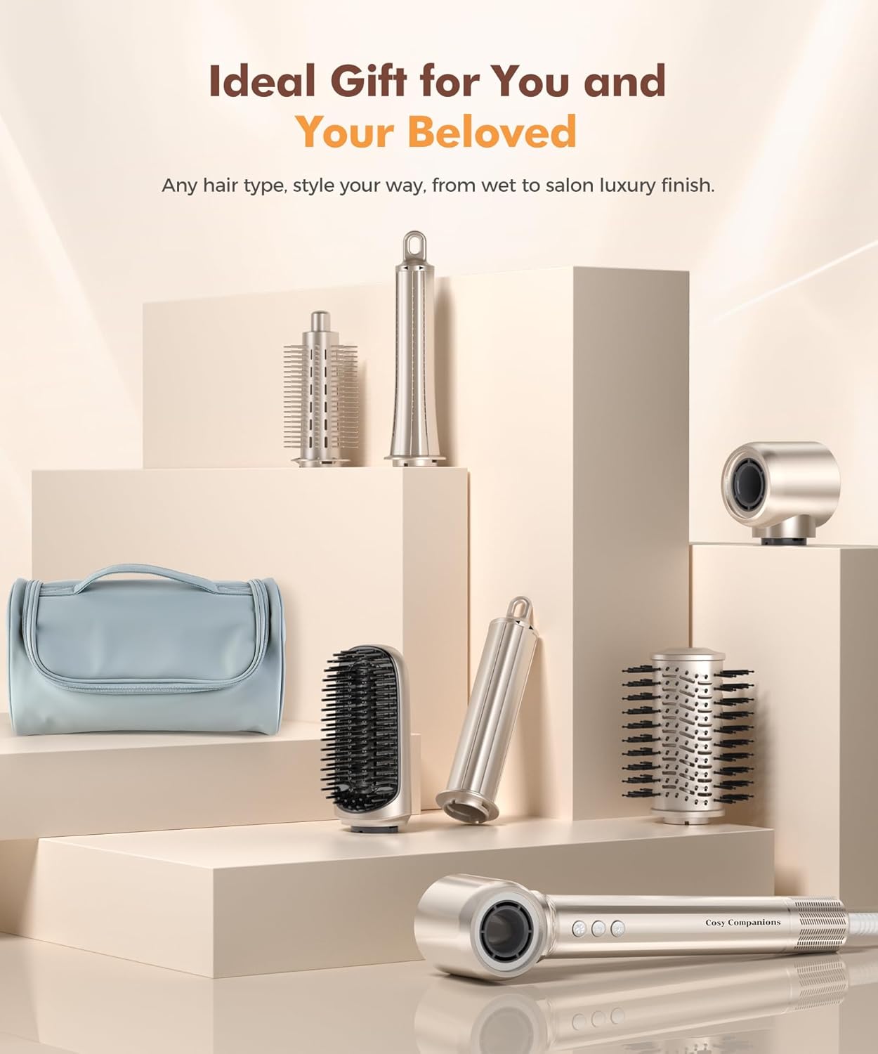 6-in-1 Gold Hair Dryer Brush and Styler with Auto-Wrap Curlers - Image 9