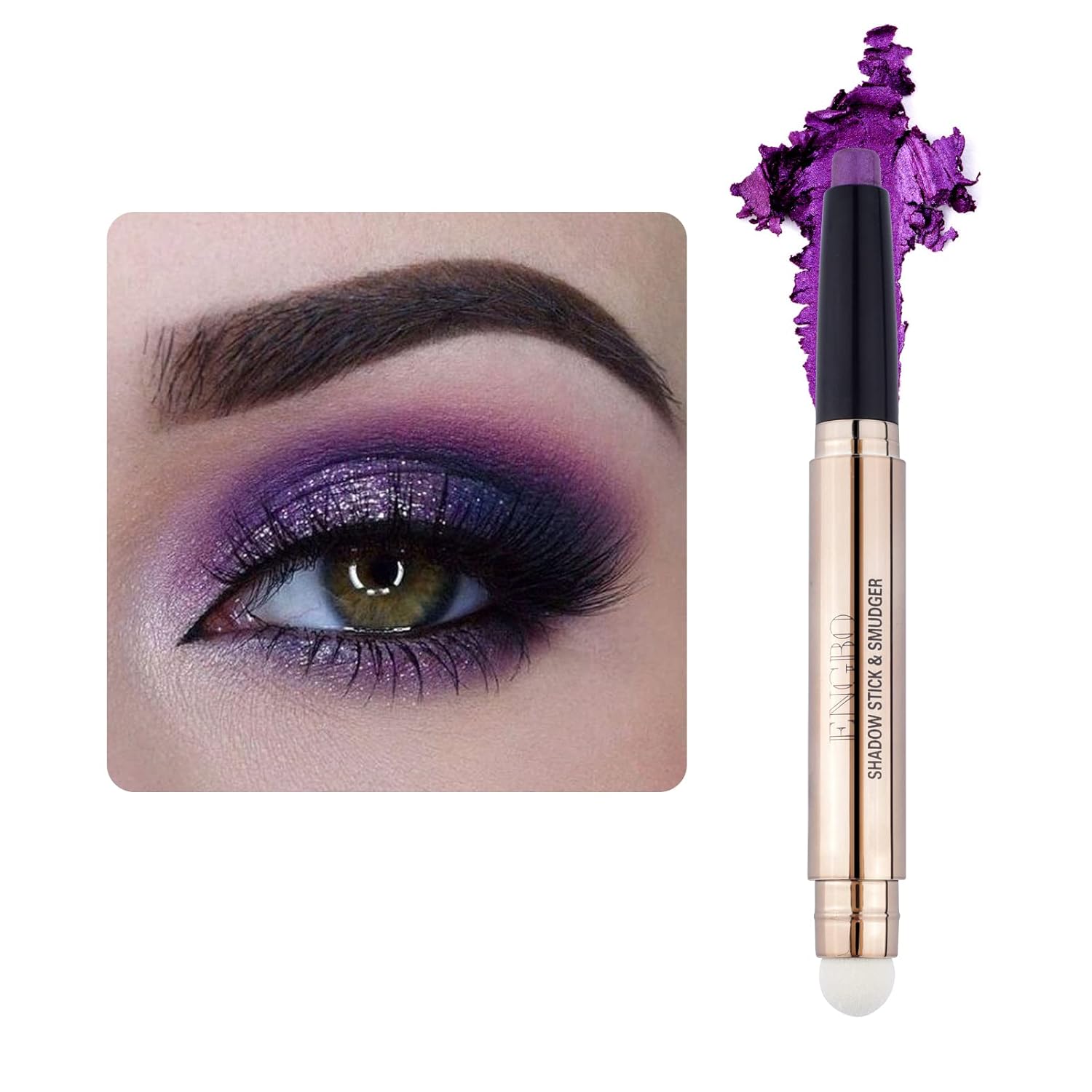 Eye-Shadow Stick Makeup Cosmetics Eye Brightener, Rotatable Cream Eye Shadow Pencil, Glitter Shimmer Eyeshadow Stick with Soft Brush for Eye Makeup (08# Violet Shimmer)