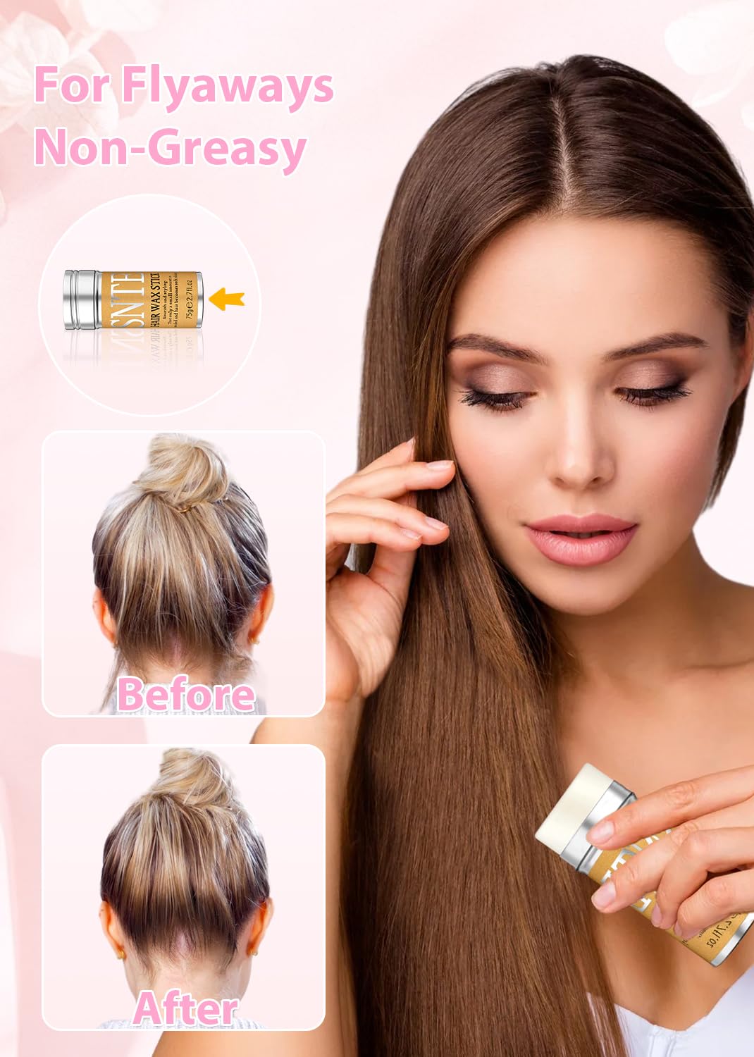 Flyaway Hair Wax Stick and Brush Set for Sleek Ponytails and Updos - Image 2