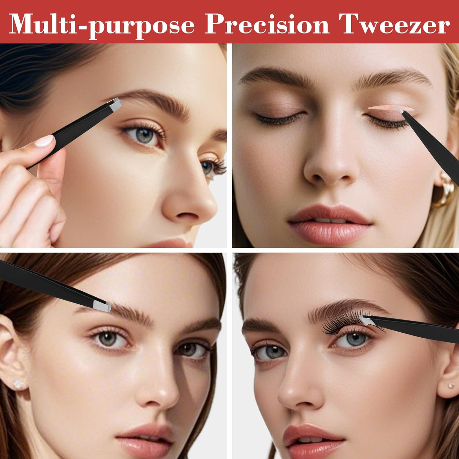 Hyxhappy 9-Piece Stainless Steel Precision Tweezers Kit with Travel Case for Eyebrows - Image 4
