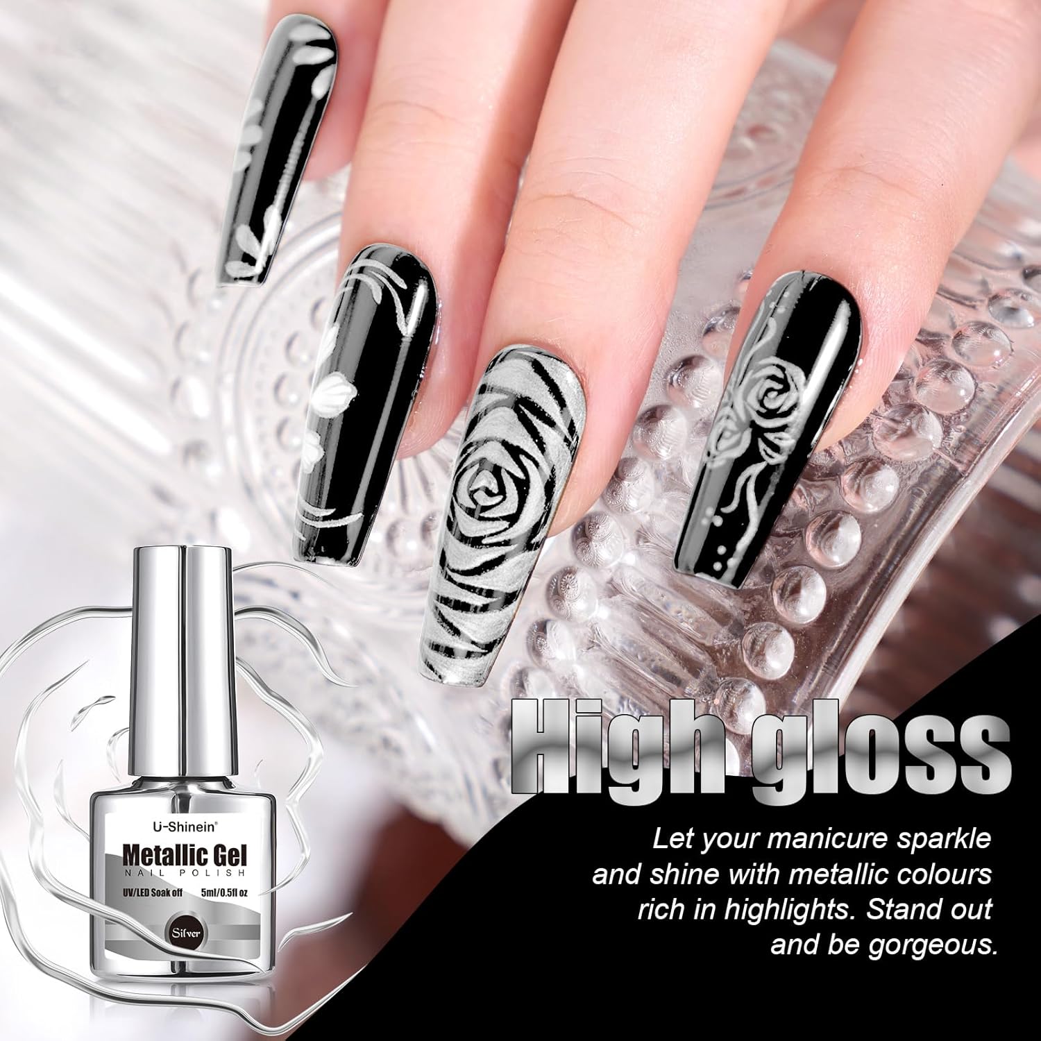 Metallic Super Shiny Mirror Silver Gel Nail Polish 5ml Long-Lasting High Gloss - Image 6