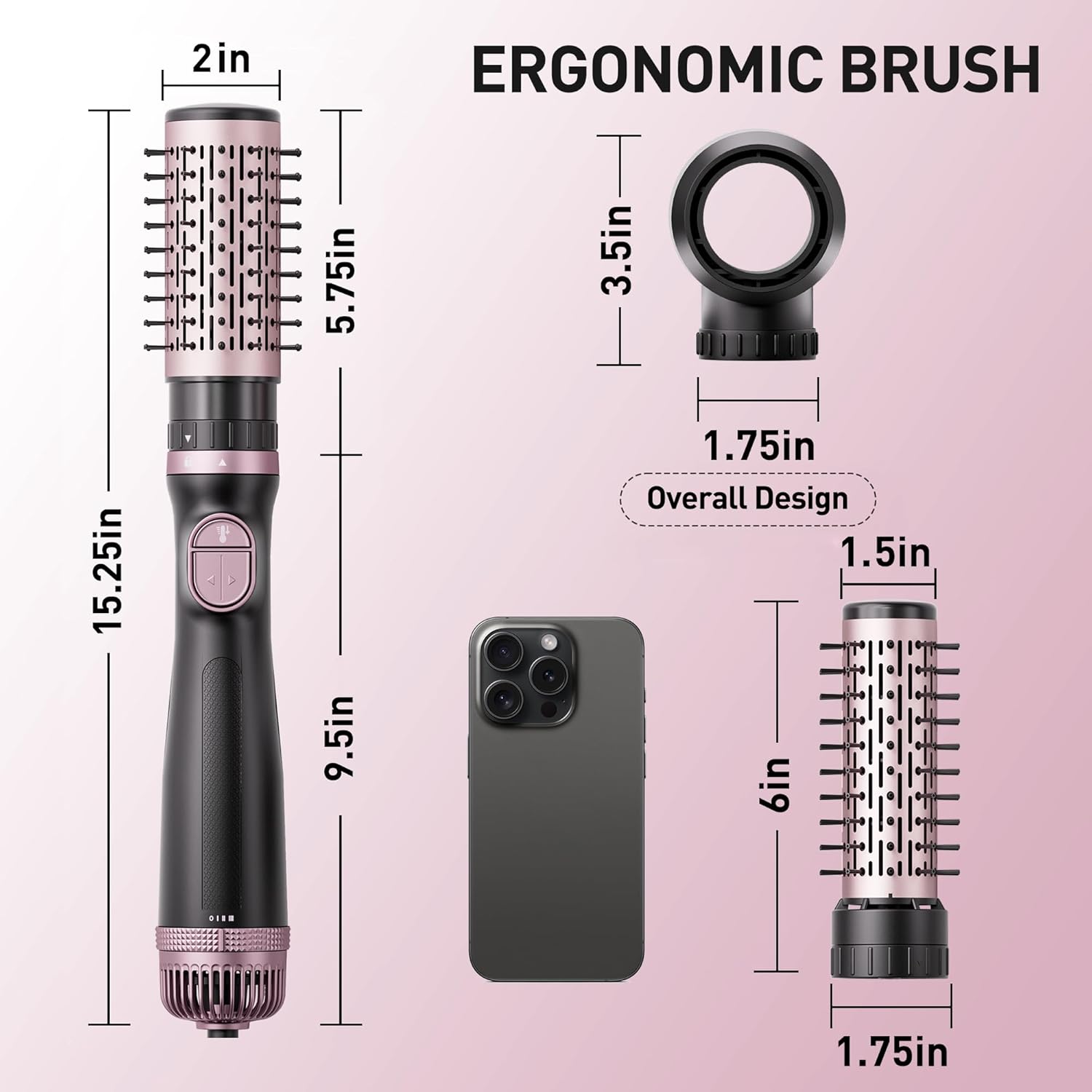 3-in-1 Rotating Blow Dryer Brush with Ceramic Coating, 3 Heat Settings for Long Hair - Image 2