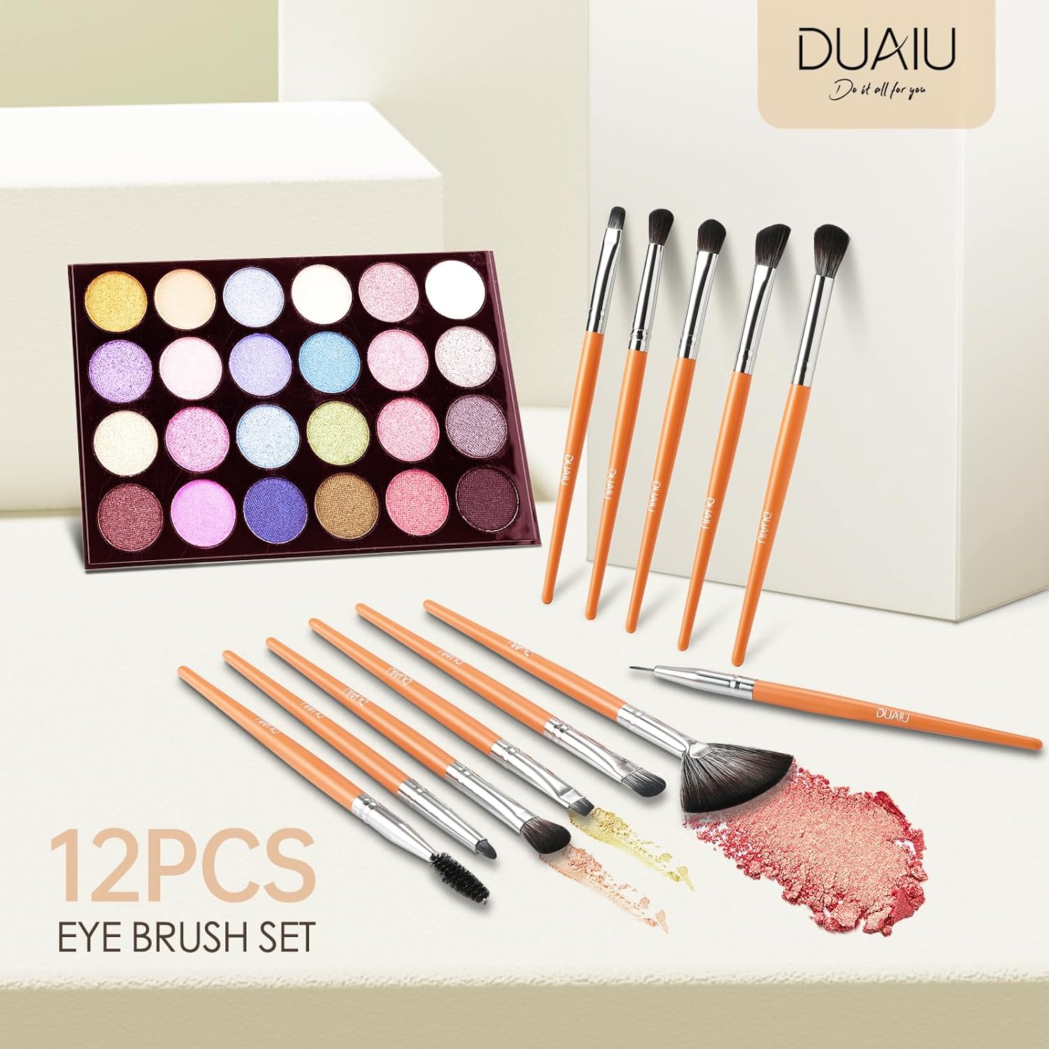 DUAIU 12-Piece Eyeshadow Brush Set Synthetic Hairs Wood Handles Eye Makeup Tools - Image 6