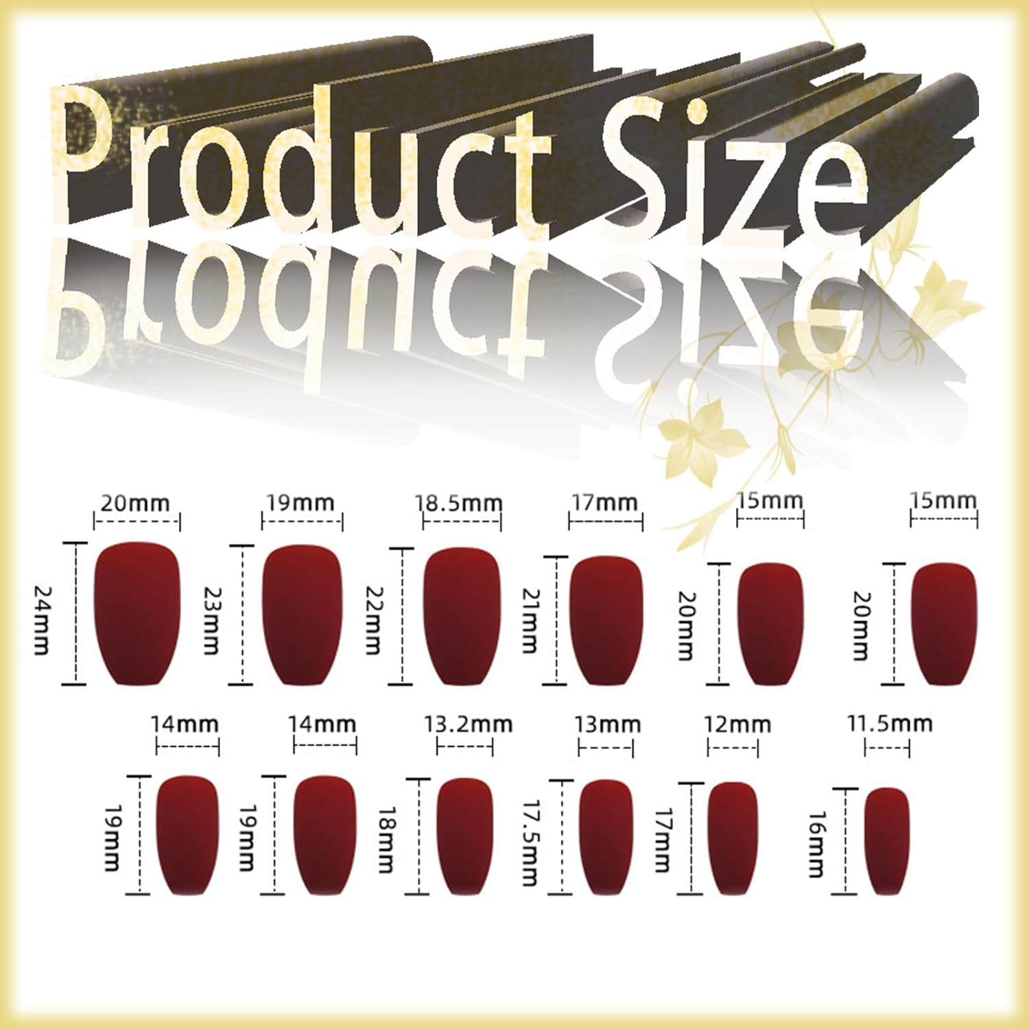 24Pcs Medium Coffin Press on Nails with Rhinestones and Gold Glitter Design for Women - Image 6