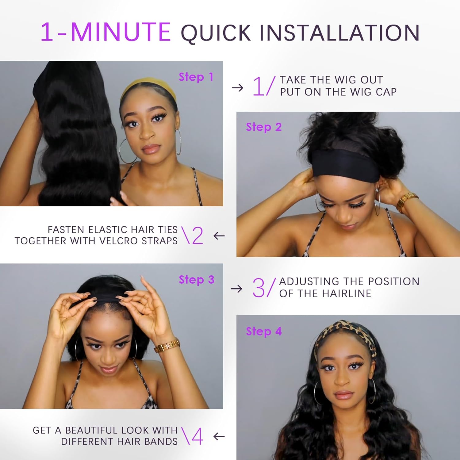 Body Wave Headband Wig for Black Women 18in Glueless Brazilian Virgin Human Hair 180% Density - Image 5