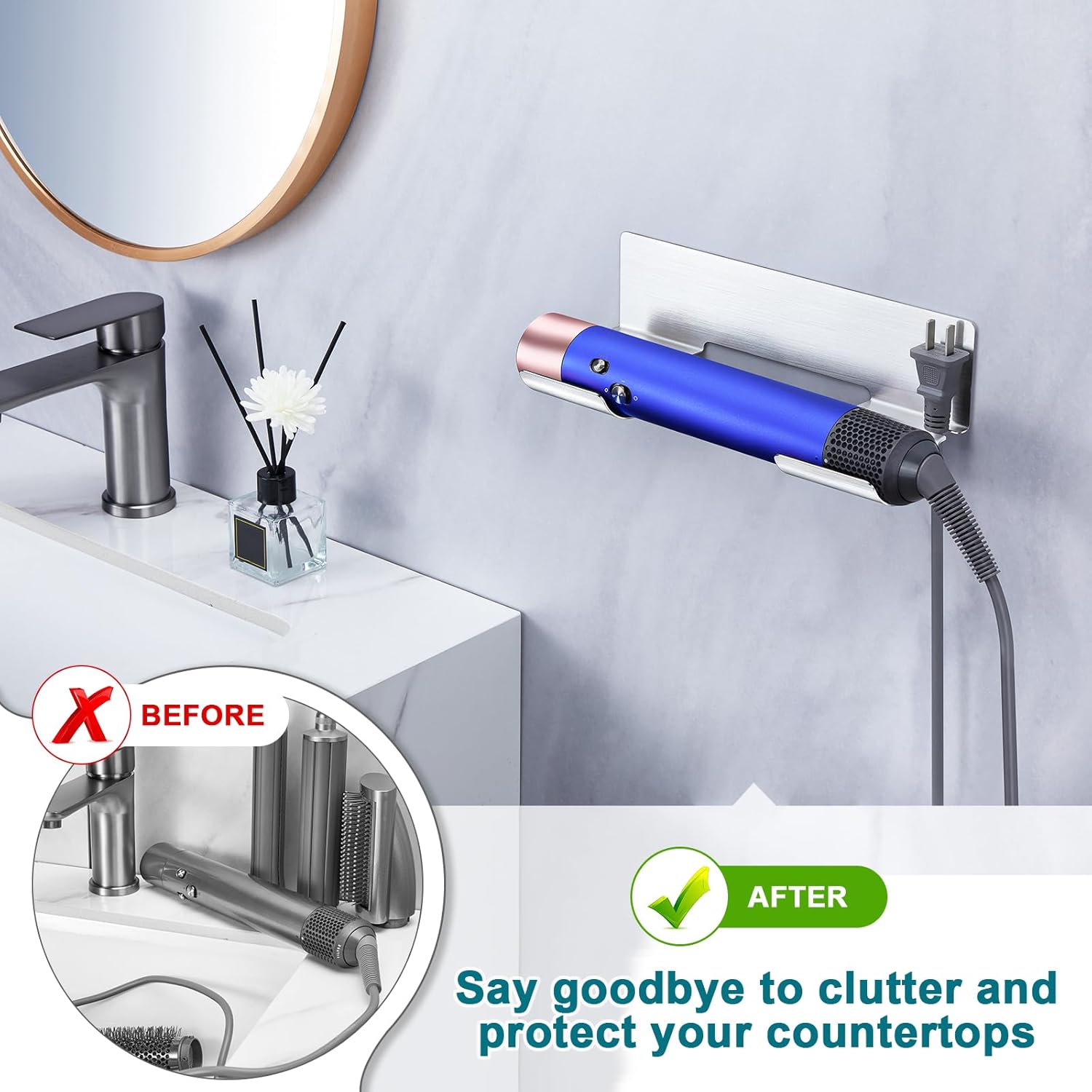 Stainless Steel Curling Iron and Flat Iron Wall Mount Organizer for Hair Tools - Image 9