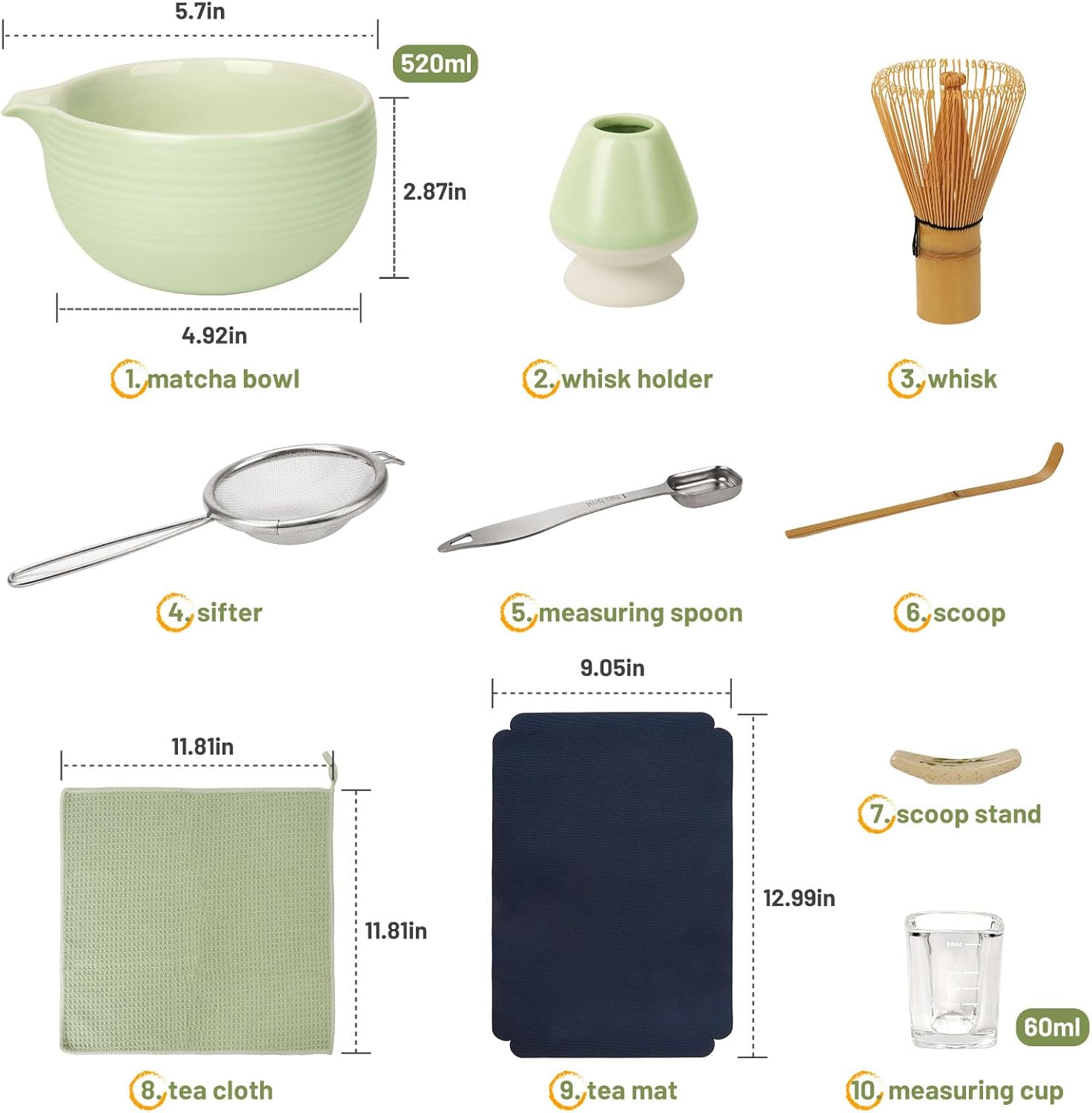 10-Piece Matcha Kit Set with Spouted Bowl, Whisk, and Spoon for Authentic Tea Making - Image 5