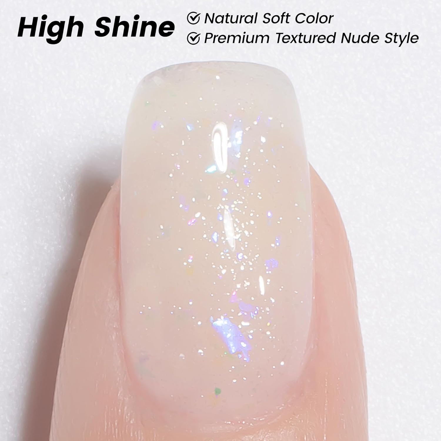 Likomey 15ml Milky White Shimmer Gel Nail Polish with Holographic Sparkly Flakes - Image 4