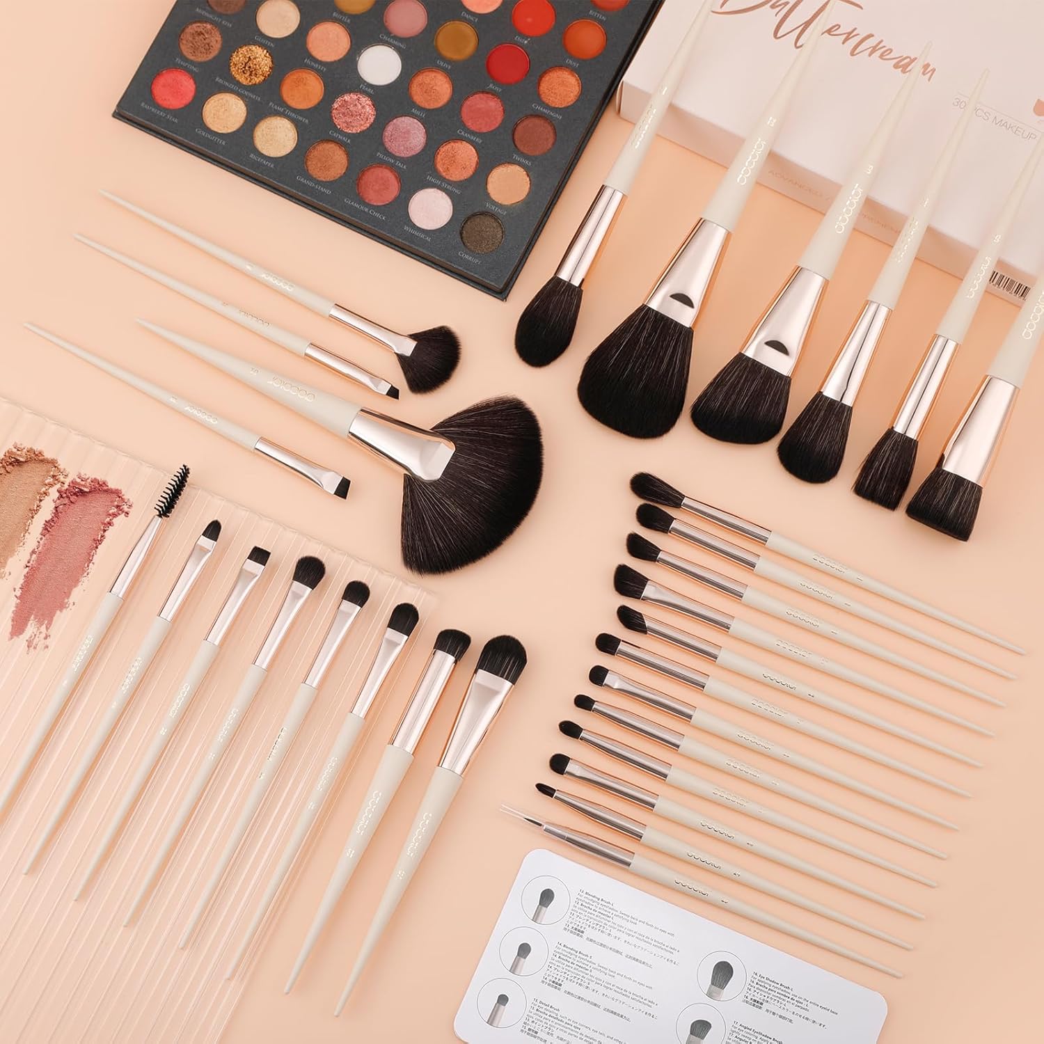 Docolor 30-Piece Professional Makeup Brush Set with Premium Synthetic Kabuki Brushes Beige - Image 6