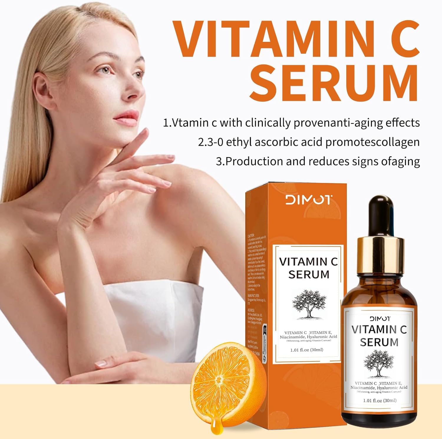 Vitamin C Brightening Serum for Women with Hyaluronic Acid & Vitamin E, 30ml Bottle - Image 5