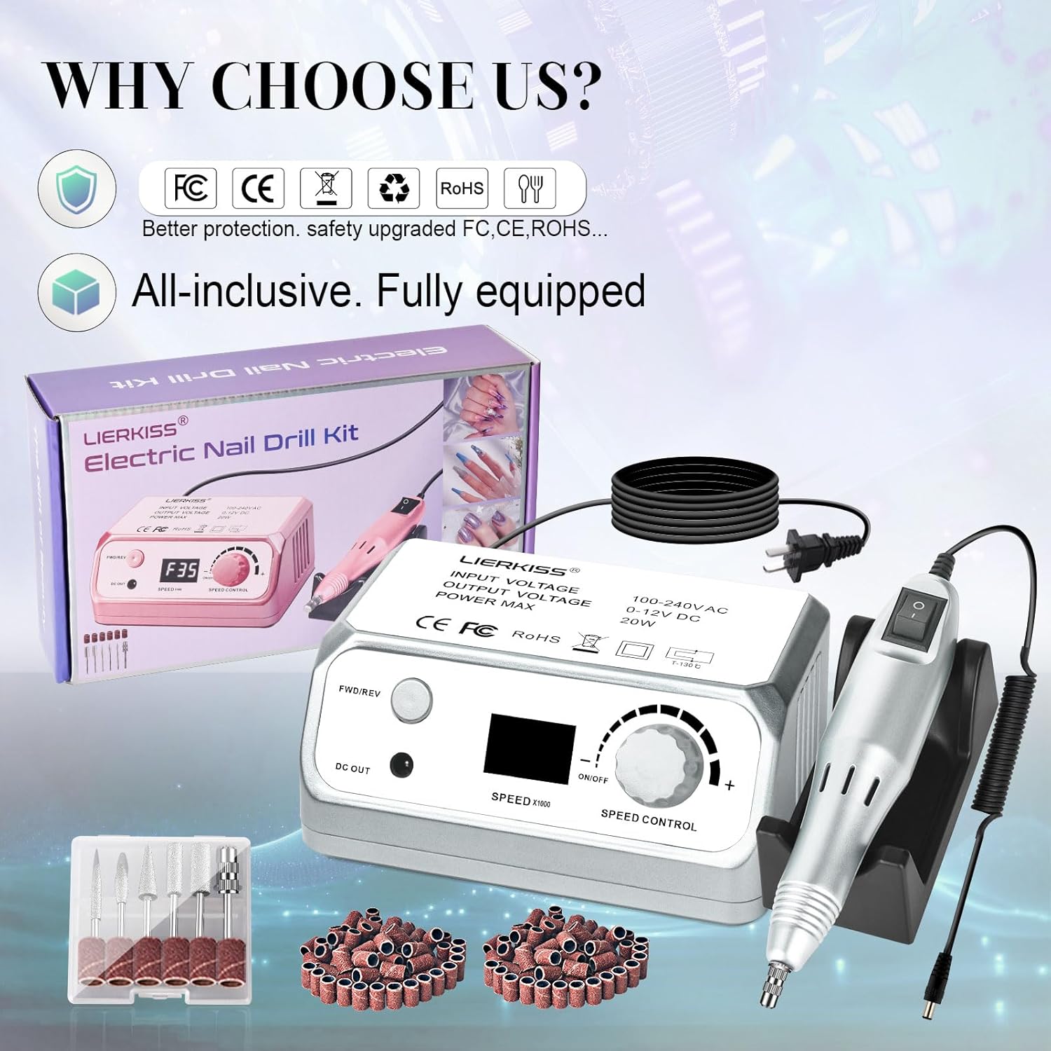 35000RPM Professional Electric Nail Drill Set with 100 Sanding Bands and Bits for Manicure Pedicure - Image 6