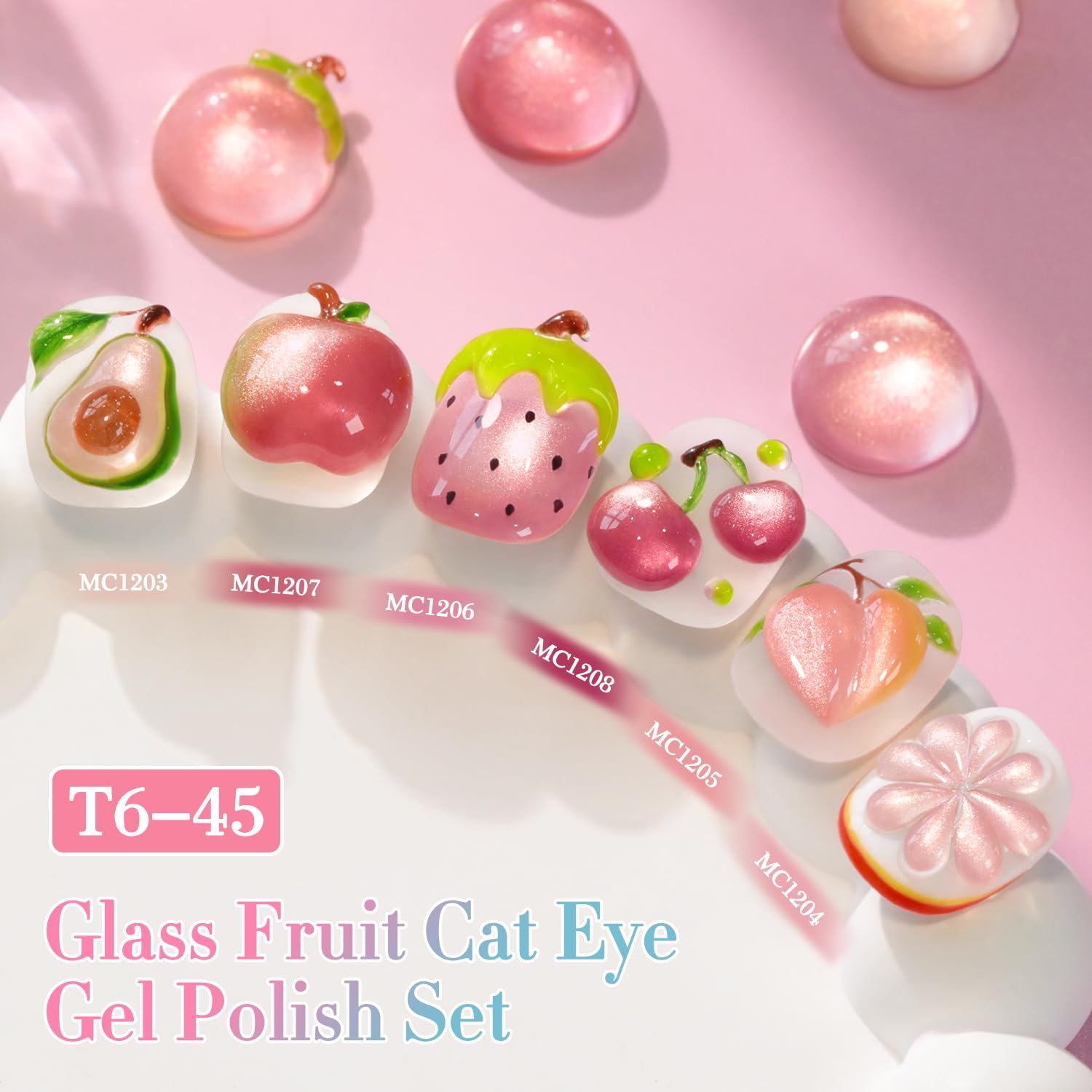 Nude Pink Holographic Glitter Double Rhythm Cat Eye Gel Nail Polish Set 6 Bottles 0.5 Oz - Image 3