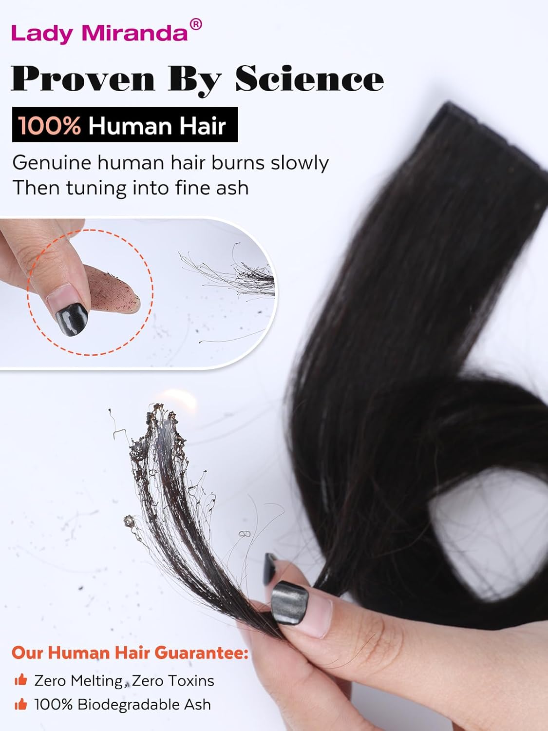 Lady Miranda 18 Inch 100G Black Double Sided Invisible Weft Real Human Hair Extensions - Image 8